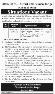 District and Session Court Karachi Jobs