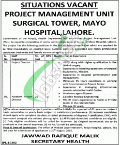 Jobs in Mayo Hospital Lahore