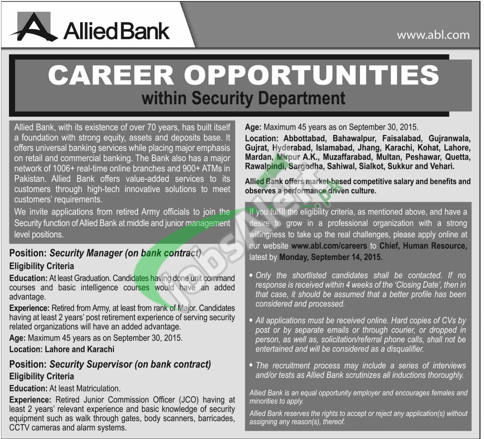 Allied Banks Jobs 2015