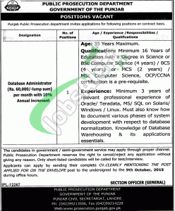 Public Prosecution Department Punjab Jobs