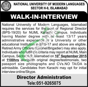 NUML Islamabad Jobs