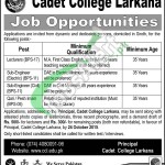 Cadet College Larkana Jobs