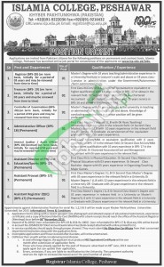 Islamia College Peshawar Jobs