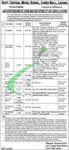 Govt Central Model School Lower Mall Lahore Jobs