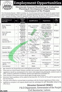 Directorate General Monitoring & Evaluation Punjab Jobs