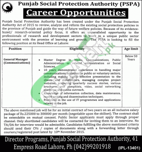 Punjab Social Protection Authority Lahore Jobs