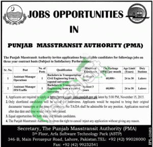 Punjab Masstransit Authority Jobs