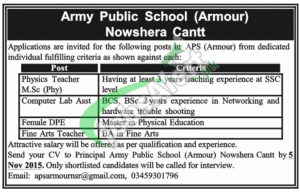 Army Public School Nowshera Jobs