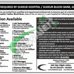 Sukkur Hospital / Sukkur Blood Bank Jobs