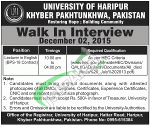 University of Haripur Jobs