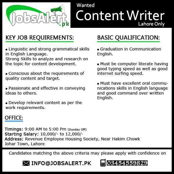 assignment writing jobs in lahore