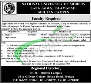 National University Of Modern languages Multan Jobs Jobs