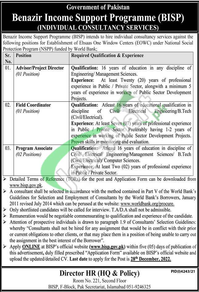 Benazir Income Support Programme Jobs