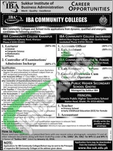 Recruitment for the Post of Controller and Lecturer by IBA Community College Sukkur