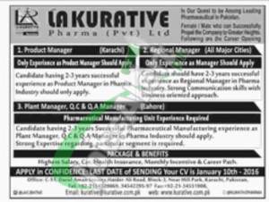 Recruitment Opportunities in LA Kurative Pharma Pvt Ltd Karachi