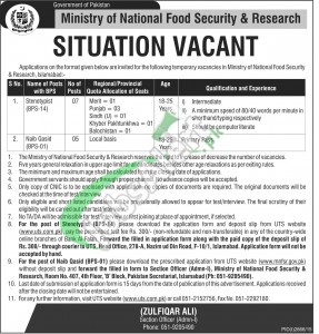 Ministry of National Food Security & Research Jobs