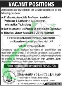 Career Opportunities in University of Central Punjab