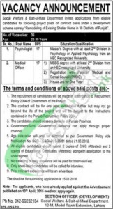 Exciting Career Opportunities in Punjab Social Welfare & Bait-ul-Maal Department for Medical Officer