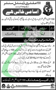 Career Opportunity for Females in Military Dental Center Sargodha Cantta