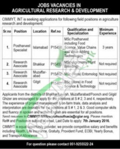 Recruitment Offers for Research Associate and Development in Agriculture Department Islamabad