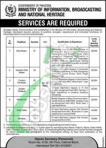 Recruitment offers in Ministry of Information Broadcasting and National Heritage 2016 Govt of Pakistan