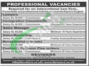 Recruitment Opportunities in International Law Firm for Immigrantion Consultants, Lawyer