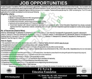Career Opportunities in Punjab Education Foundation 2016