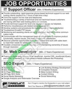 Recruitment Opportunities in Saremco Technology Private Limited for IT Support Officer, Sr Web Developer, SEO Expert