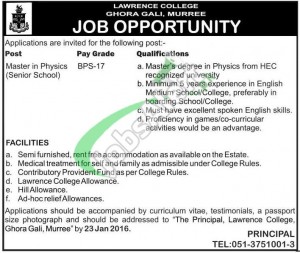 Lawrence College Murree Jobs