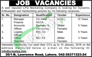 LPG Marketing Company Jobs 2016 for Manager, Accounts Officer and Logistic Officer