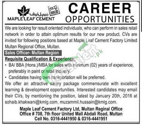 Maple Leaf Cement Jobs