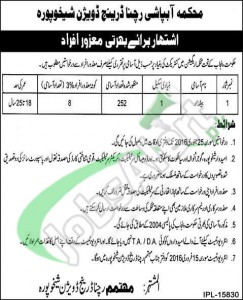 Recruitment Opportunities in Sheikhupura Irrigation Department for Beldar 2016