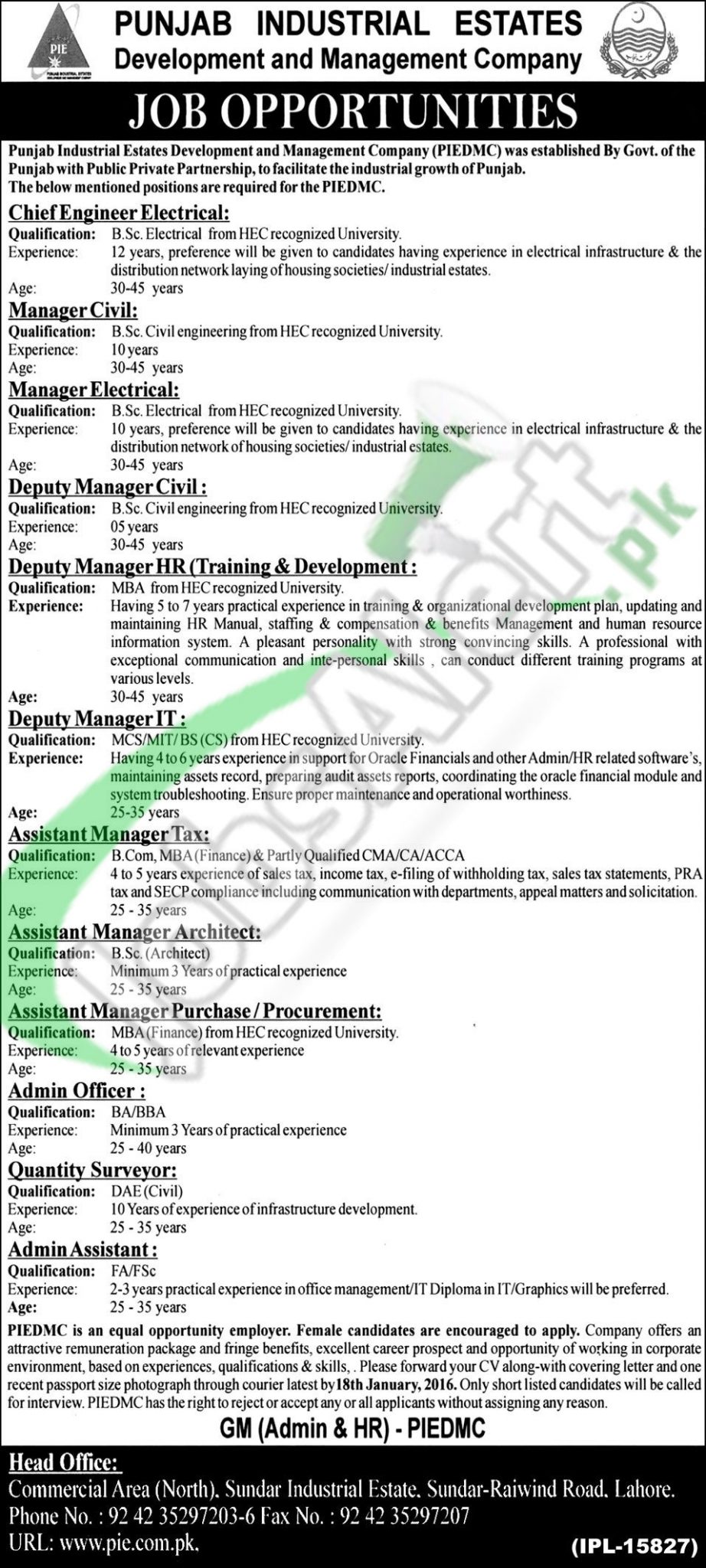 Career Opportunities in Punjab Industrial Estate Development and Management Company