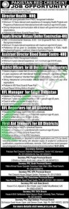 Career Opportunities in Pakistan Red Crescent Society for Director Health, Deputy Director Watsan, Shelter