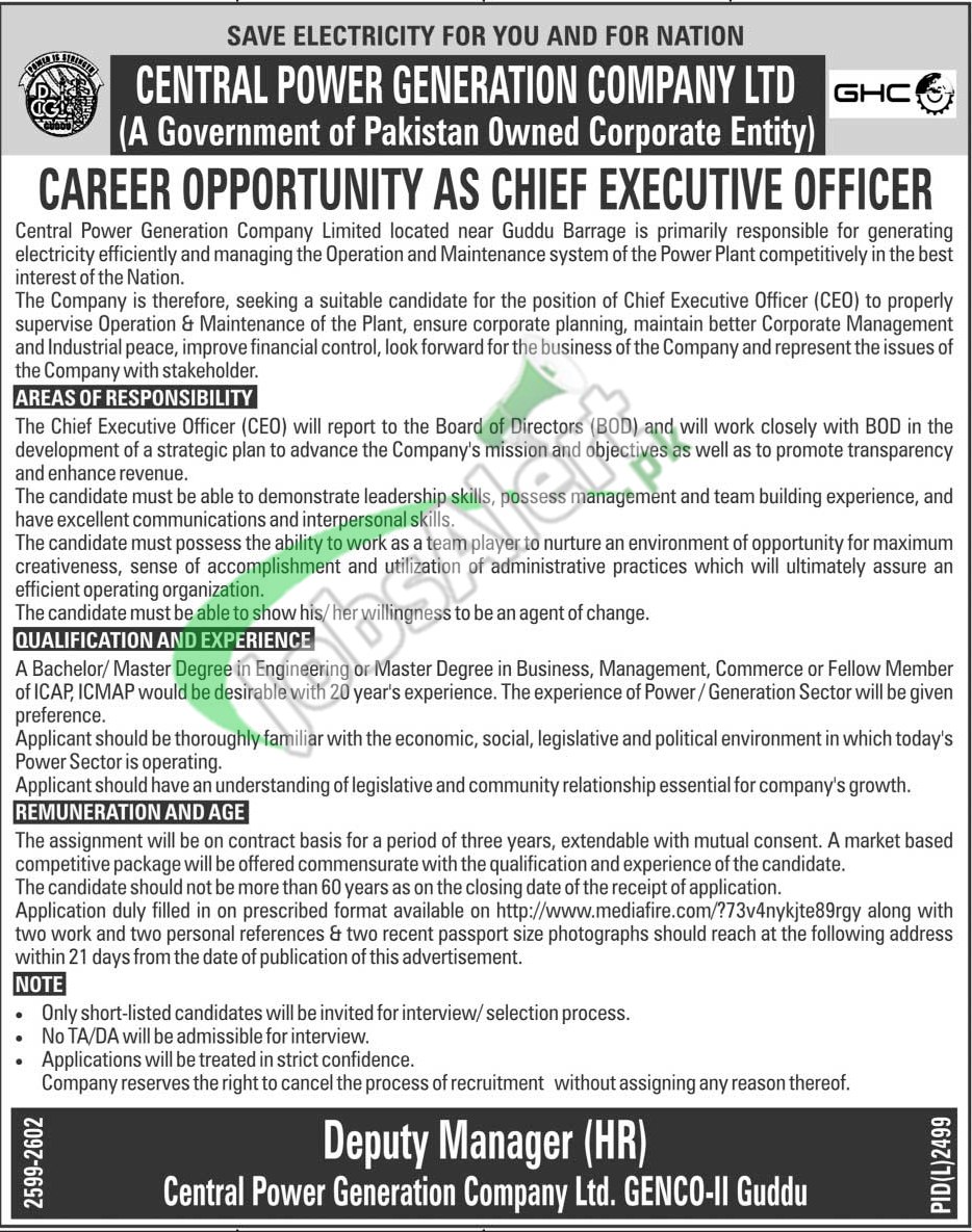Central Power Generation Company Limited Jobs