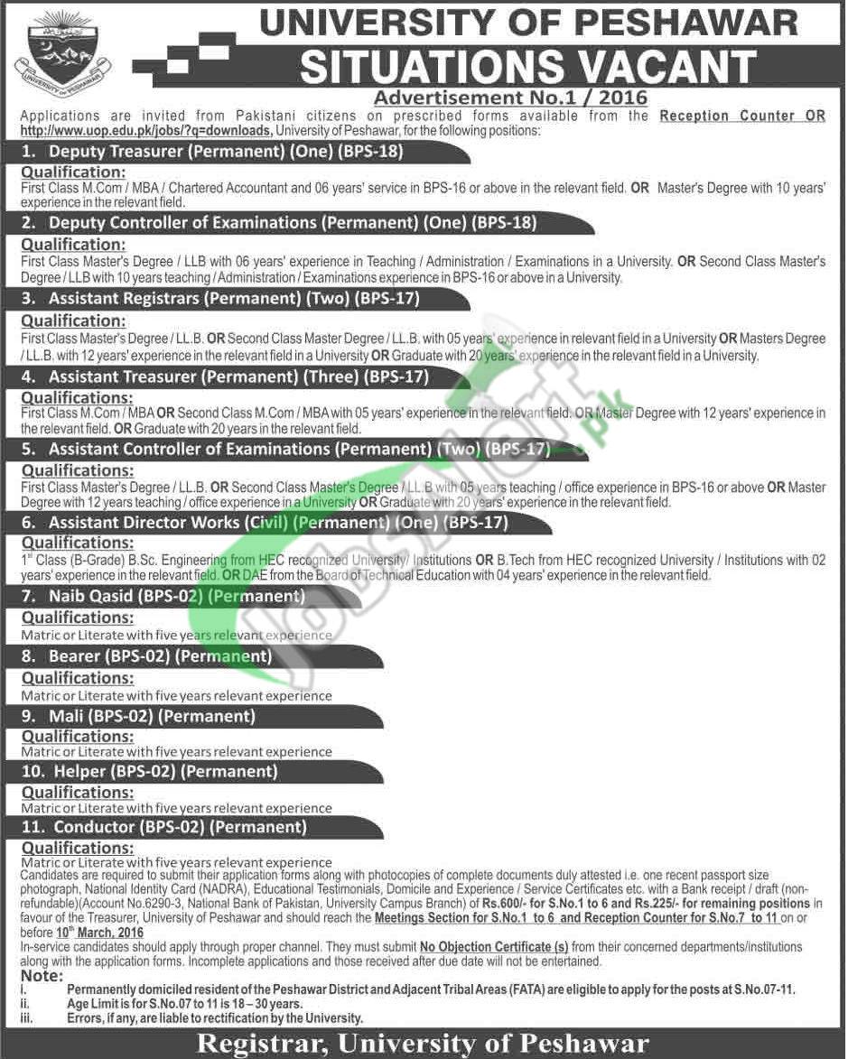 Peshawar University Jobs