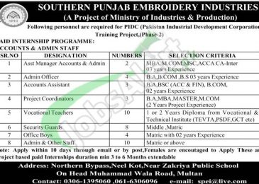 Southern Punjab Embroidery Industries SPEI Multan Jobs