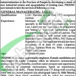 Employment Offers in PIEDMC Lahore 2016 For General Manager GM-Legal Career Opportunities