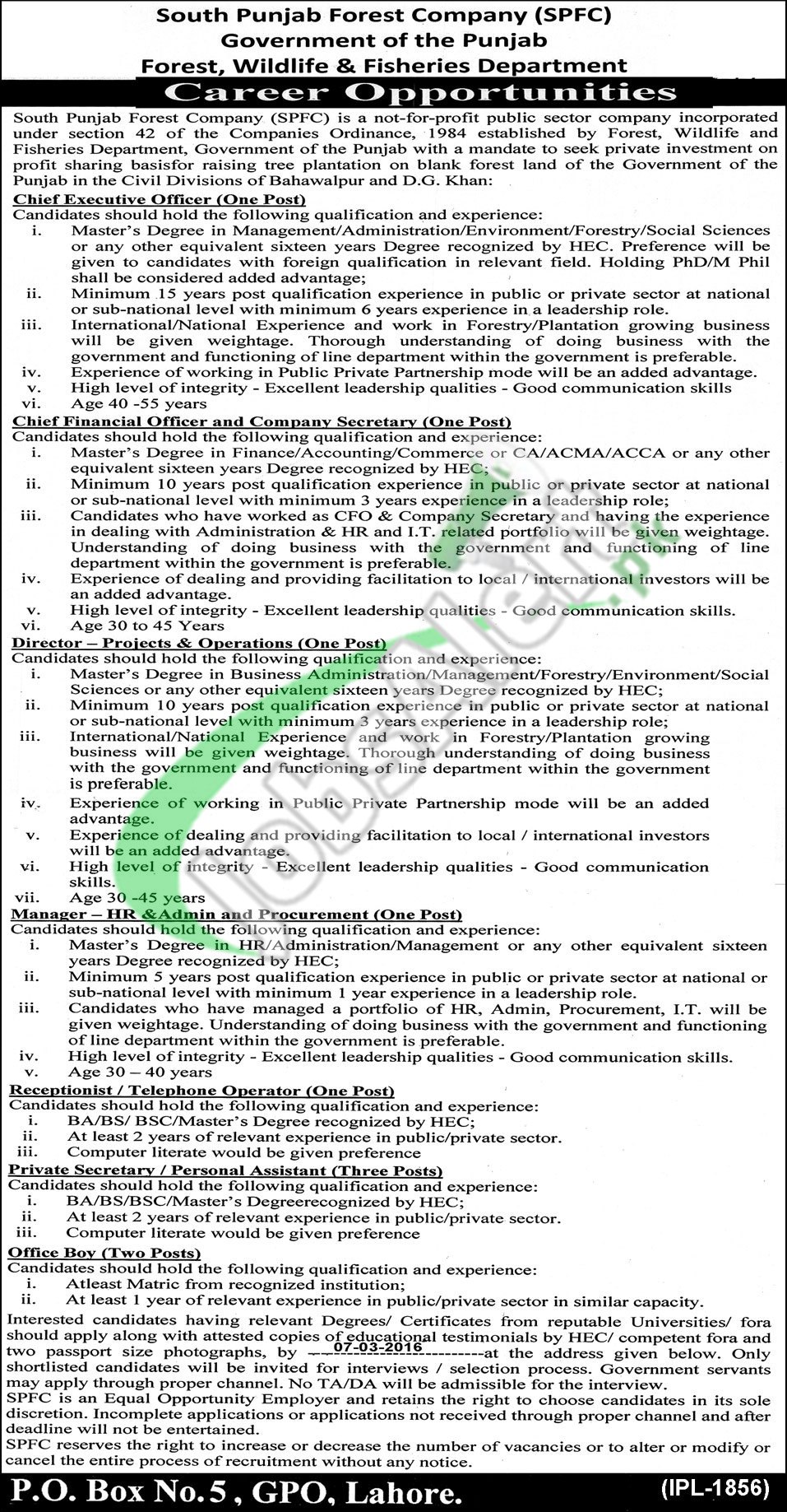 South Punjab Forest Company Jobs