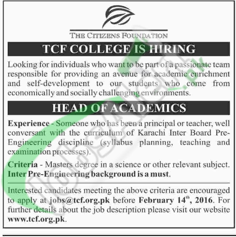Recruitment Offers in TCF ThE Citizen Foundation 2016 Career Opportunities