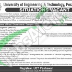 Situations Vacant in UET Peshawar 24 February 2016 for Lab Engineer Application Form