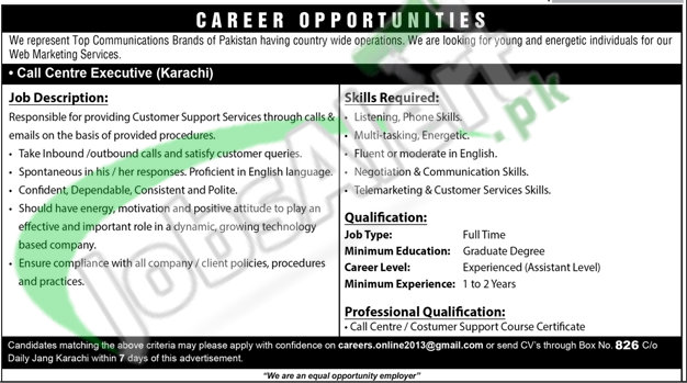 Employment Offers for Top Brands of Communication Pakistan 2016 in Karachi