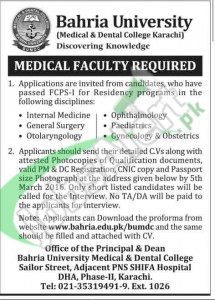 Situations Vacant in Bahria University Medical & Dental College 27 February 2016 Karachi Eligibility Criteria