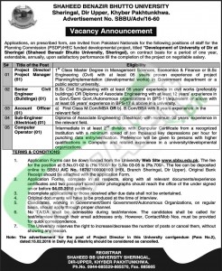 Situations Vacant in Shaheed Benazir Bhutto University 20 Feb 2016 KPK Latest Advertisement Application Form