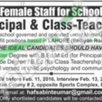 Employment Offers in Lahore For Principal and Class Teacher 09 February 2016 