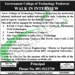 Walk In Interview in Govt College of Technology 2016 Peshawar Latest Advertisement