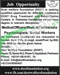 Employment Offers in Dost Welfare Foundation February 2016 Peshawar NGO Career Opportunities