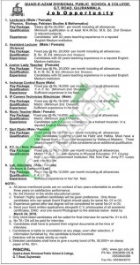 Quaid e Azam Divisional Public School Gujranwala Jobs