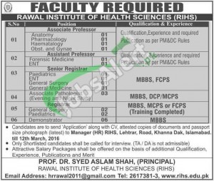 Rawal Institute of Health Sciences Jobs