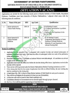 Khyber Institute of Child Health Peshawar Jobs